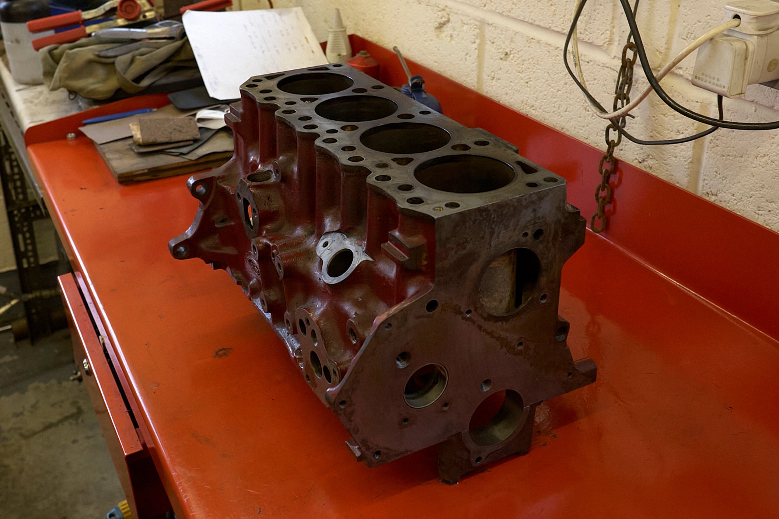 Used car engine components during inspection