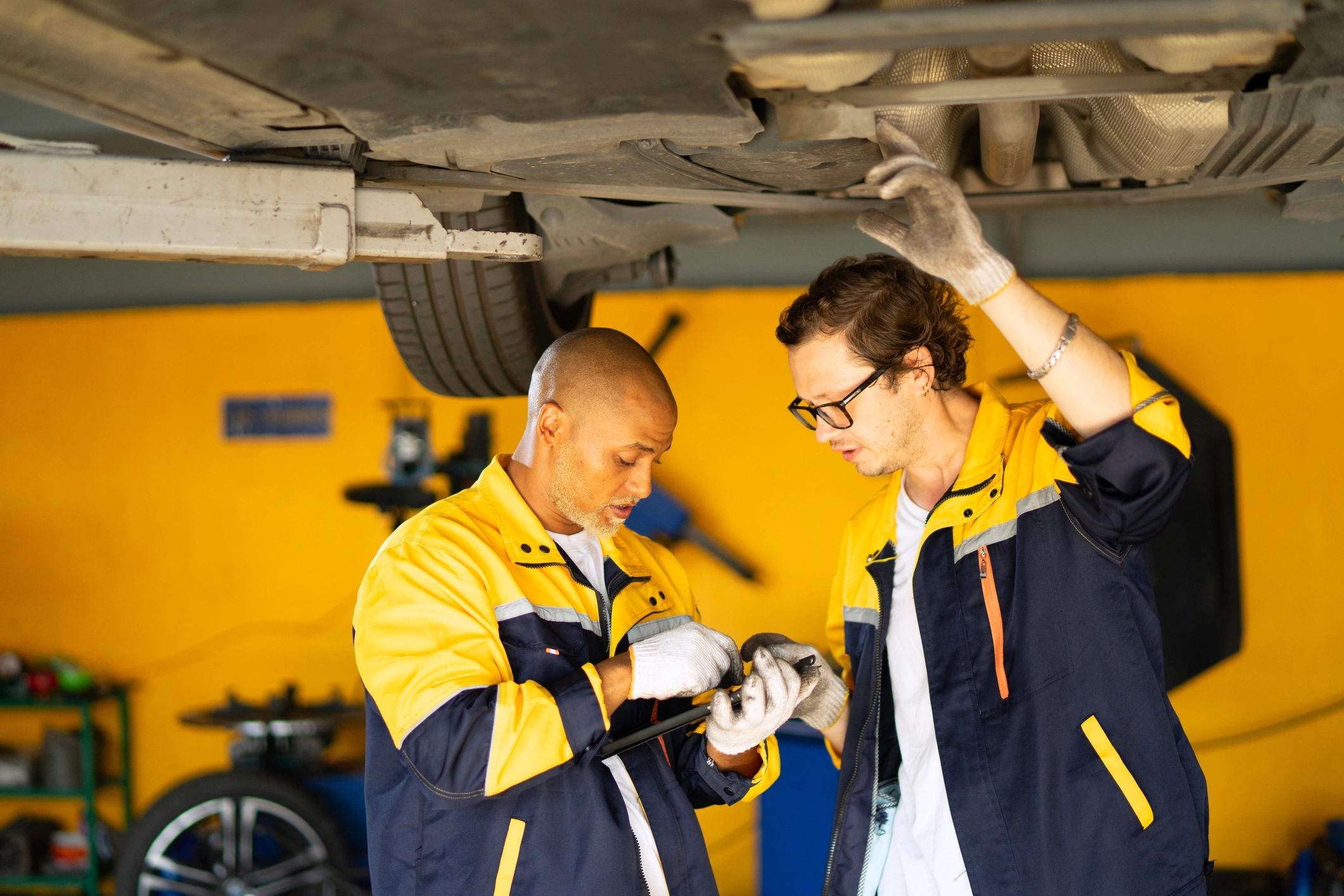 Car service professional assisting a customer